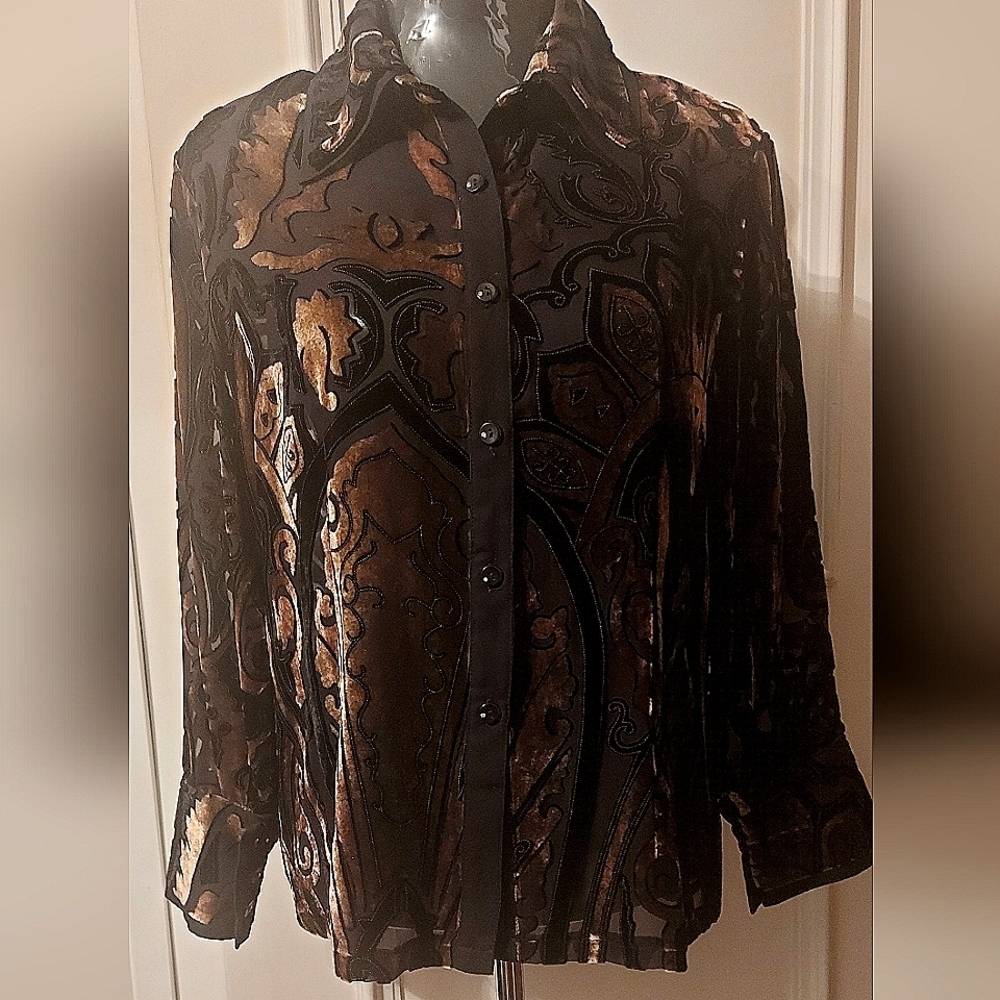 Vintage Nabi Blouse Dark Academia Velvet Burnout Shirt Goth Size Medium